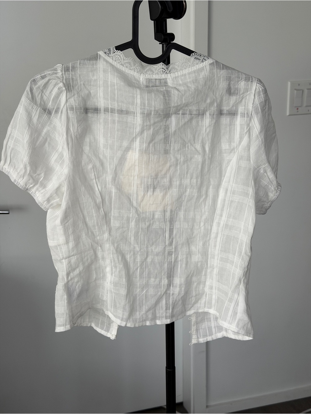 Peppermayo White Puff Sleeve Lace-Trim Button Blouse - Picture 3 of 3
